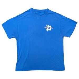 Trader Joe's Grocery Store Employee Hawaiian Hibiscus Logo Graphic Blue T-Shirt